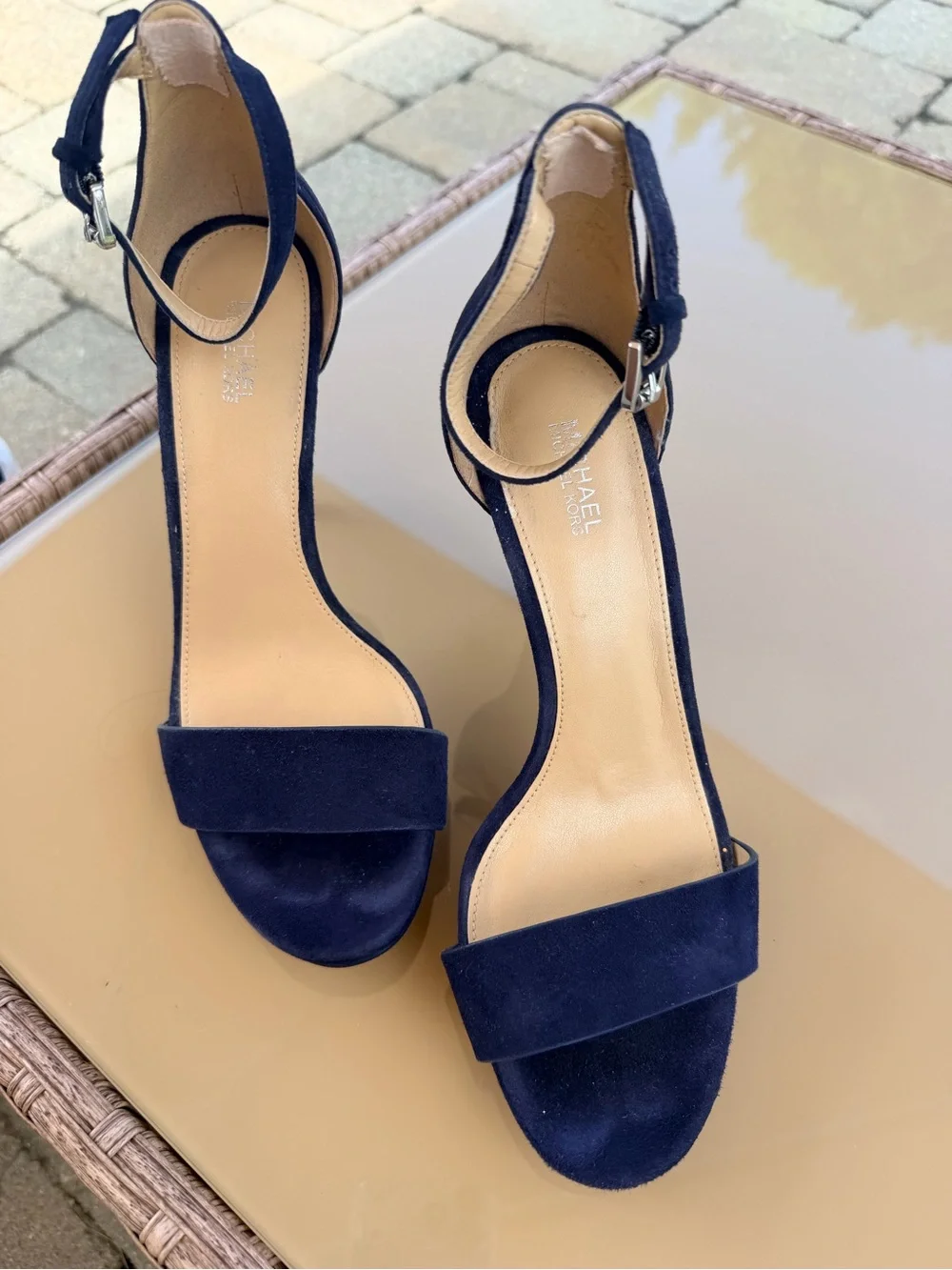 Michael Kors Navy Suede Ankle-Strap Stiletto Sandal